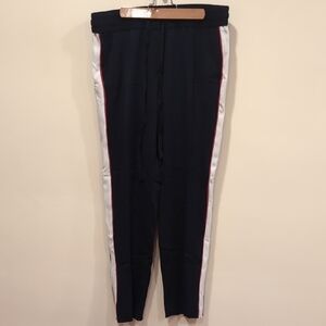 LOFT Navy Joggers with White and Red Stripes